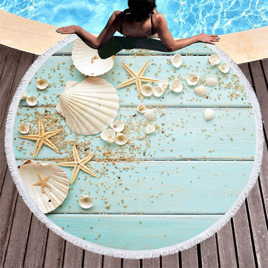 Lofaris Summer Vibe Ocean Seashell View Round Beach Towel