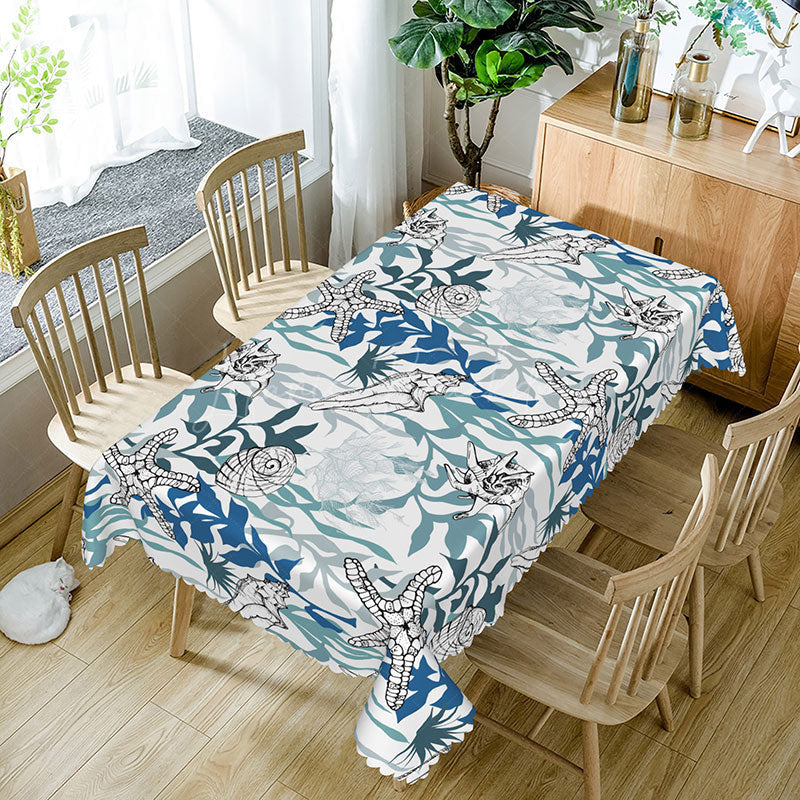 Lofaris Summer Vibe Rectangle Tablecloth with Underwater Algae Print for Ocean and Marine Themed Kitchen Decor