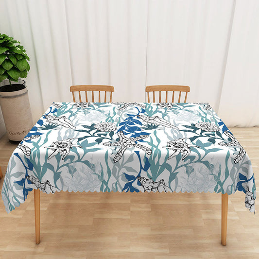 Lofaris Summer Vibe Rectangle Tablecloth with Underwater Algae Print for Ocean and Marine Themed Kitchen Decor