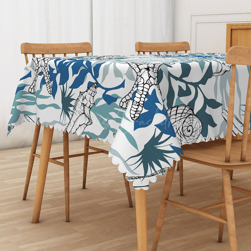 Lofaris Summer Vibe Rectangle Tablecloth with Underwater Algae Print for Ocean and Marine Themed Kitchen Decor