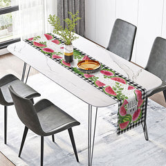 Lofaris Summer Watermelon Table Runner with Black Gingham Plaid for Farmhouse Kitchen and Outdoor BBQ Dining