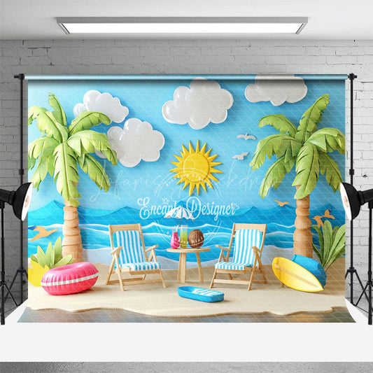 Lofaris Summertime Beach Scene Palm Tree Sun Vibe Backdrop