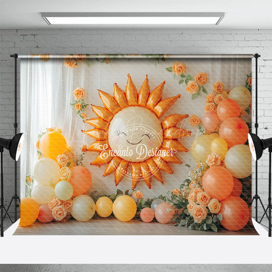 Lofaris Sun Balloon Floral Arch Curtain Cake Smash Backdrops