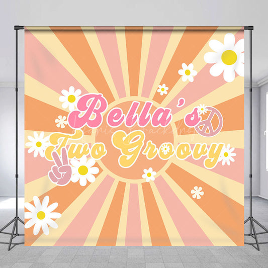 Lofaris Sun Daisy Two Groovy Custom Name Birthday Backdrop