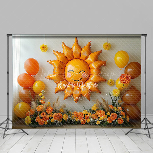 Lofaris Sun Shape Balloon Floral Sweet Cake Smash Backdrop