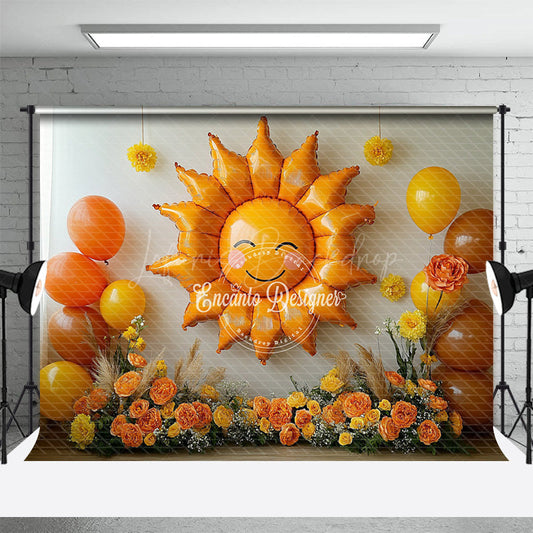 Lofaris Sun Shape Balloon Floral Sweet Cake Smash Backdrop