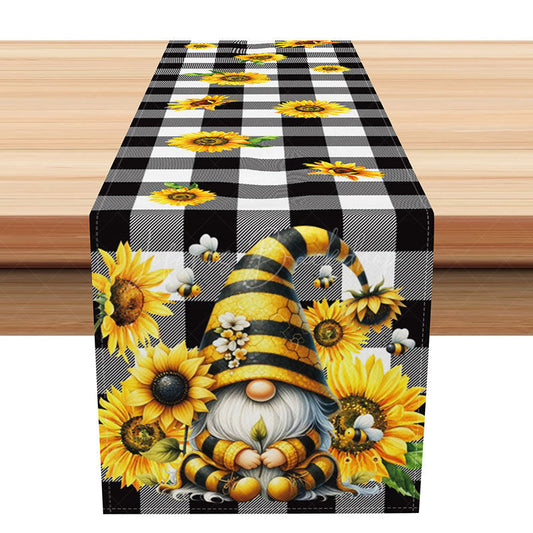 Lofaris Sunflower and Bee Table Runner with Black Plaid for Farmhouse Kitchen Decor Gnome Buffalo Check