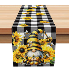 Lofaris Sunflower and Bee Table Runner with Black Plaid for Farmhouse Kitchen Decor Gnome Buffalo Check