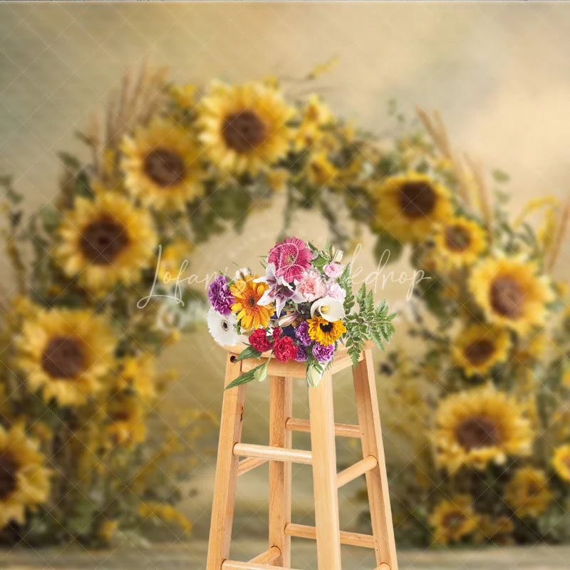 Lofaris Sunflower Floral Arch Backdrop Rustic Wildflower Photo Prop Summer Fall Garden Party Background