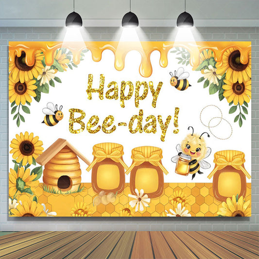 Lofaris Sunflower Honey Cabin Sweet Happy Birthday Backdrop