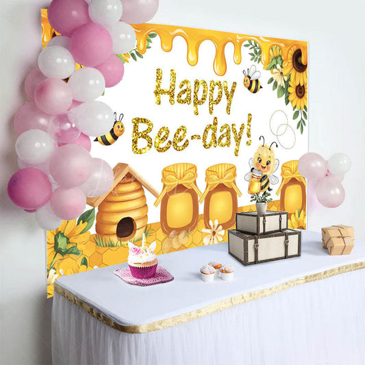 Lofaris Sunflower Honey Cabin Sweet Happy Birthday Backdrop