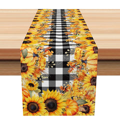 Lofaris Sunflower Table Runner with Black and White Buffalo Plaid for Modern Farmhouse Fall Kitchen Decor