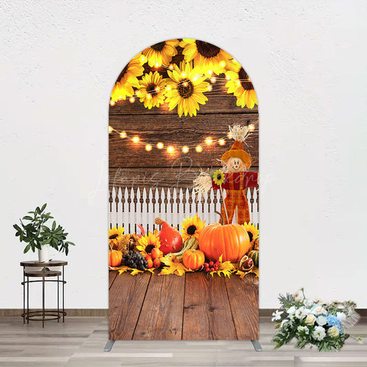 Lofaris Sunflowers Pumpkin Autumn Wood Fence Arch Backdrop