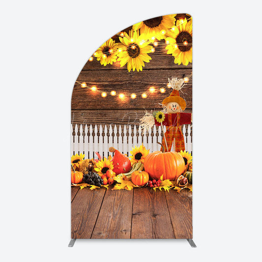 Lofaris Sunflowers Pumpkin Autumn Wood Fence Half Moon Arch Backdrop