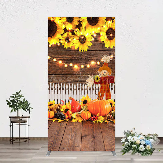 Lofaris Sunflowers Pumpkin Autumn Wood Fence Rectangle Backdrop