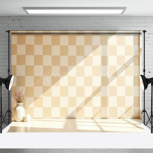 Lofaris Sunlight Beige Checkered Light Wall Summer Backdrop