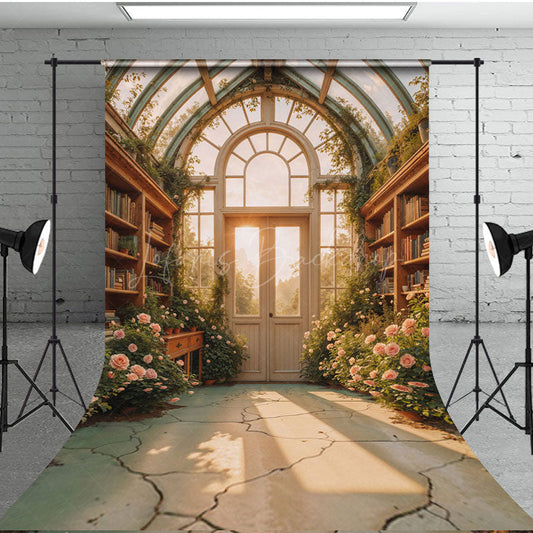 Lofaris Sunlight Greenery Floral Glass Library Sweep Backdrop