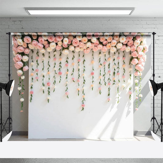 Lofaris Sunlight Pink Peonies White Wall Wedding Backdrop