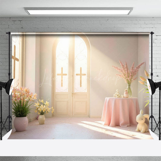 Lofaris Sunlight Room Cross Floral Rabbit Easter Backdrop