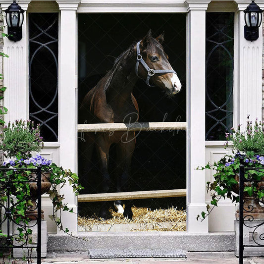 Lofaris Sunlight Rural Dark Horse Stable Animal Door Cover
