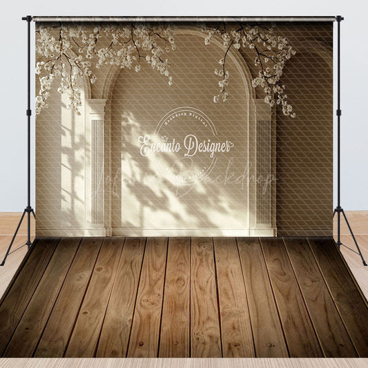 Lofaris Sunlight White Floral Wood Floor Combo Set Backdrop