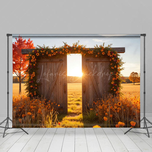 Lofaris Sunlight Wood Door Autumn Field Photography Backdrop
