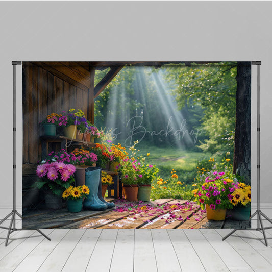 Lofaris Sunlights Floral Cabin Spring Photography Backdrop