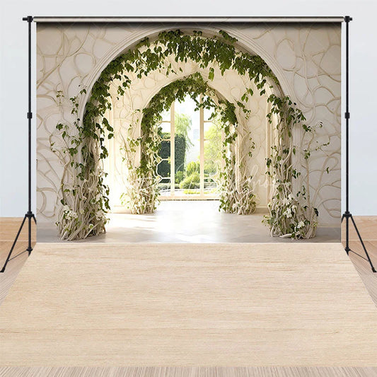Lofaris Sunlit Garden Archway with Green Vines Combo Set Backdrop Elegant Castle Architecture Photo Background