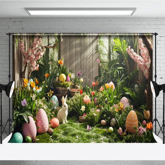 Lofaris Sunny Day Light Spring Bunny Eggs Easter Backdrop