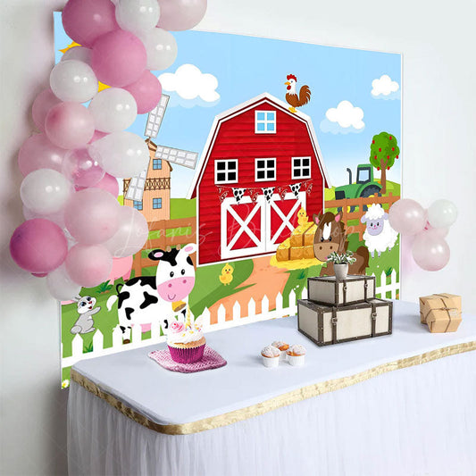 Lofaris Sunny Day Sky Farm Animals Happy Birthday Backdrop