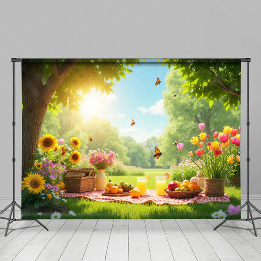 Lofaris Sunny Green Forest Floral Fruit Summer Scene Backdrop