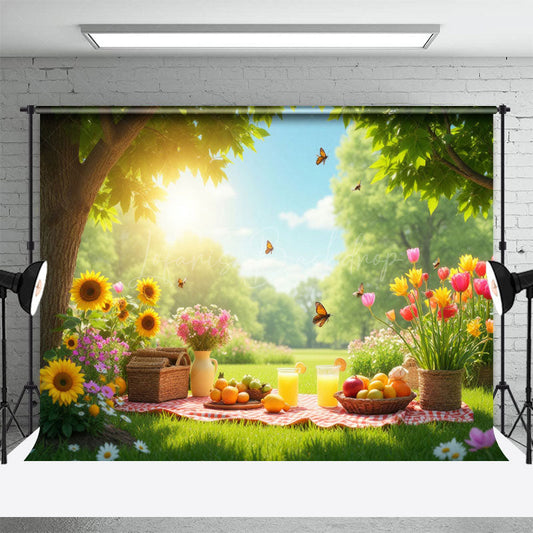 Lofaris Sunny Green Forest Floral Fruit Summer Scene Backdrop