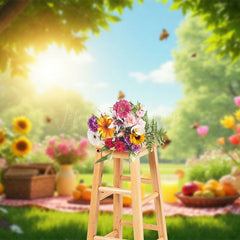 Lofaris Sunny Green Forest Floral Fruit Summer Scene Backdrop