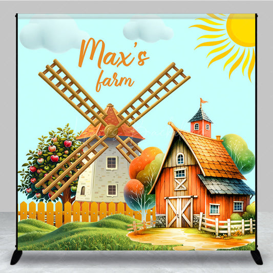 Lofaris Sunny Windmill Farm Fresh Custom Birthday Backdrop