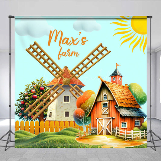 Lofaris Sunny Windmill Farm Fresh Custom Birthday Backdrop