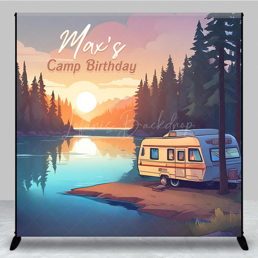 Lofaris Sunrise Camping Lake Side Custom Birthday Backdrop