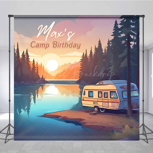Lofaris Sunrise Camping Lake Side Custom Birthday Backdrop