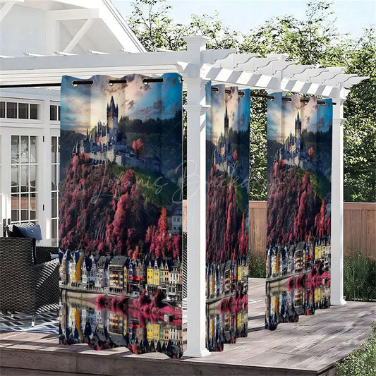 Lofaris Sunrise City View Waterproof Printed Outdoor Curtains