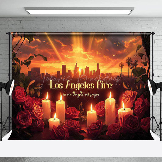 Lofaris Sunset City Red Rose Candle Los Angeles Fire Backdrop