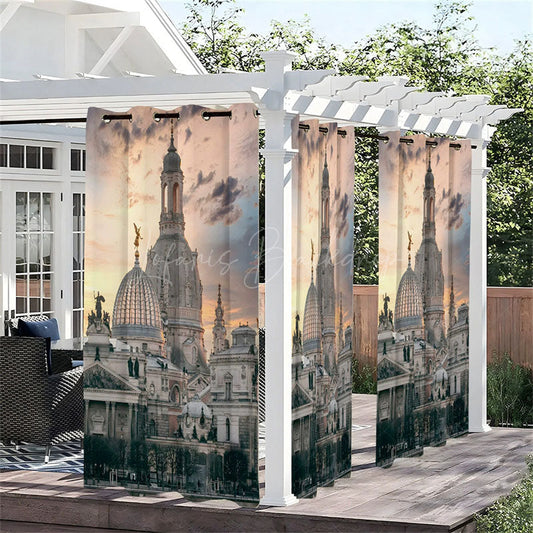 Lofaris Sunset City View Waterproof Printed Outdoor Curtains