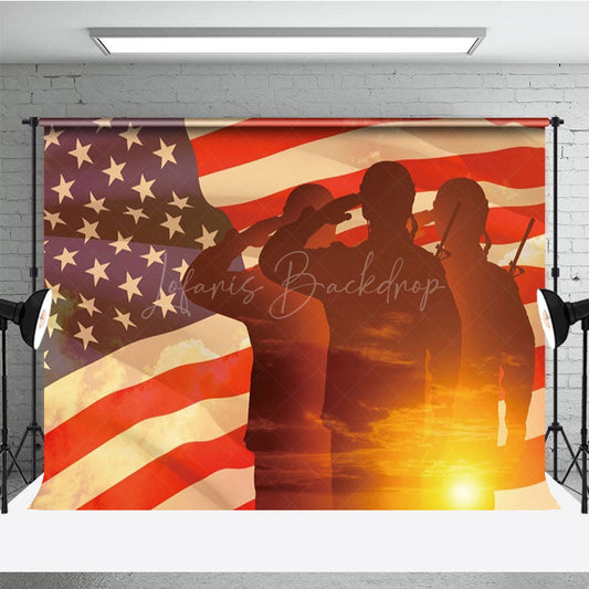 Lofaris Sunset Flag Saluting Soldier Armed Forces Day Backdrop