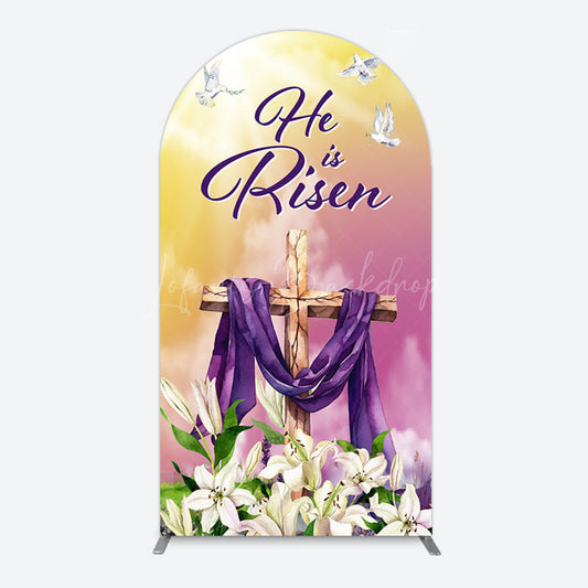 Lofaris Sunset Floral Cross He Is Risen Easter Arch Backdrop