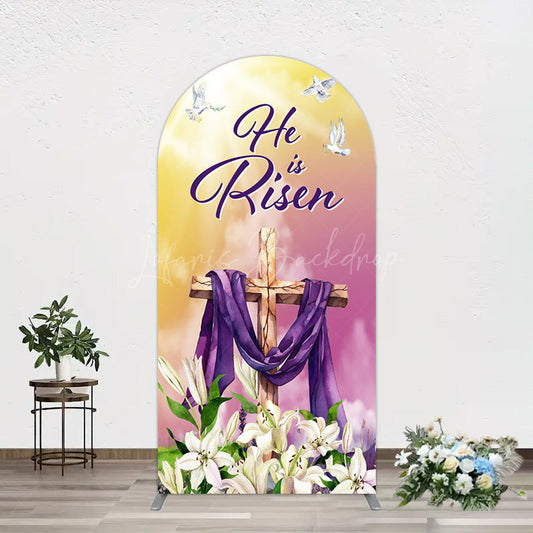 Lofaris Sunset Floral Cross He Is Risen Easter Arch Backdrop