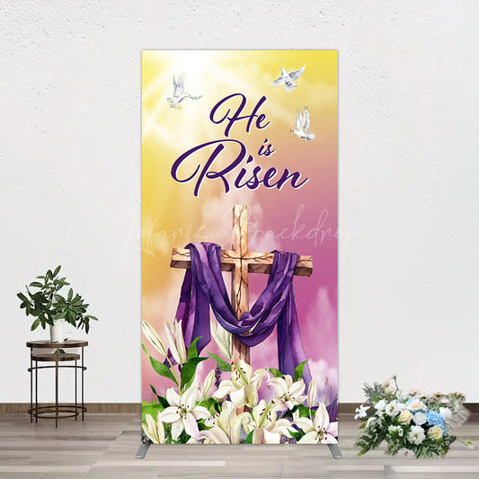 Lofaris Sunset Floral Cross He Is Risen Easter Rectangle Backdrop