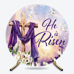 Lofaris Sunset Floral Cross He Is Risen Round Easter Backdrop