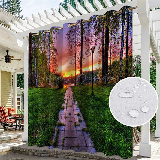 Lofaris Sunset Forest Scenery Waterproof Outdoor Curtains For Porch