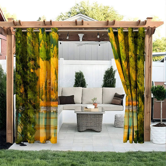 Lofaris Sunset Lake Fall Waterproof Printed Outdoor Curtains