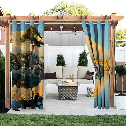 Lofaris Sunset Lake View Waterproof Printed Outdoor Curtains