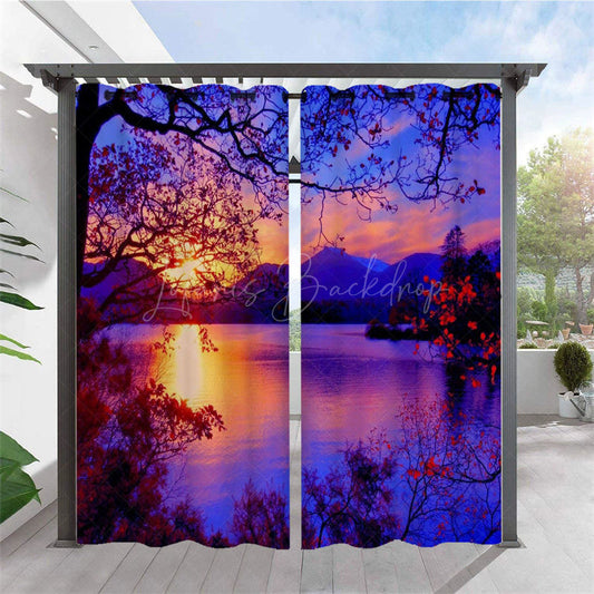 Lofaris Sunset Lake Waterproof Landscape Outdoor Curtains For Gazebo
