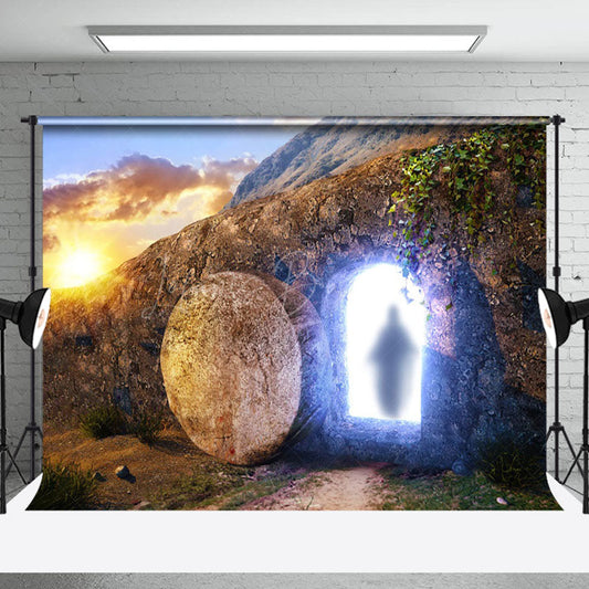 Lofaris Sunset Open Grave Jesus Resurrected Easter Backdrop